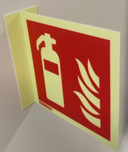 150x150mm etterlysende skilt for brannslukker – stående dobbelsidig